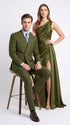 Men’s Olive Green Double-Breasted Suit – Classic Peak Lapel Wedding, Business Hunter Color