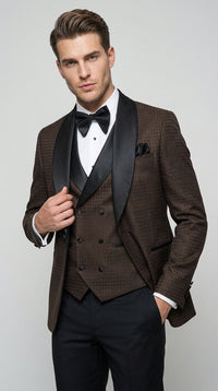 Men’s Chocolate Brown Tuxedo Suit – 3 Piece Shawl Lapel Wedding, Prom and Formal Dinner Tuxedo