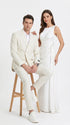 Men’s Ivory Cream Double-Breasted Linen Suit – Off-White Summer Wedding Slim Fitted 2-Piece Suit Cream Color