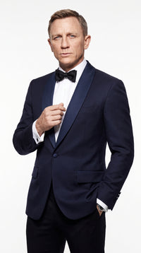 Men’s Navy James Bond Tuxedo Dinner Jacket – Satin Shawl Lapel Wedding, Prom and Black-Tie Blazer