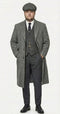 Mens Grey Peaky Blinders Style Long Overcoat, Vintage Herringbone Winter Trench Coat for Formal and Business Wear