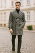 Mens Grey Plaid Double-Breasted Overcoat – Classic Wool-Blend Winter Coat