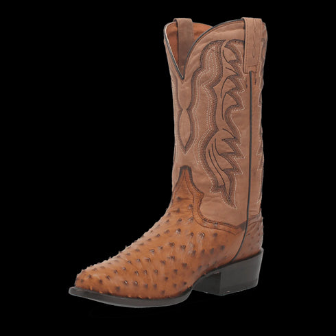 Dan Post Men's Tempe Full Quill Ostrich Round Toe Boots - Saddlebrown