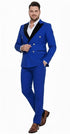 Mens Royal Blue Double-Breasted Tuxedo Suit – Modern Slim Fit Formal Wedding and Prom Outfit with Black Satin Lapel