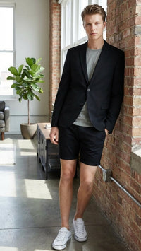 Men’s Black Summer Business Suit with Shorts Pants Set