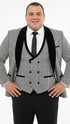 Men’s Black and White Houndstooth Tuxedo Set with Velvet Shawl Lapel | 3-Piece Formal Suit with Double-Breasted Vest