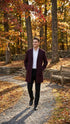 Men’s Burgundy Mid-Length Overcoat – Classic Fit Wool Blend Dress Coat Three Quarter Carcoat Topcoat
