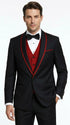 Statement Men's Black with Red Lapel Vested 100% Wool Tuxedo