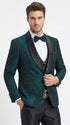 Tazzio Men’s Hunter Green & Black Paisley Tuxedo – Skinny Fit Shawl Collar 3-Piece Prom and Wedding Suit