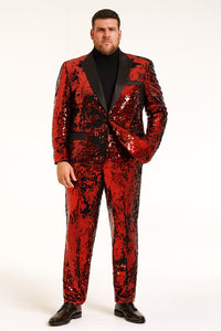Men’s Red Sequin Tuxedo Suit with Black Lapel – Luxury Slim Fit Blazer and Pants Set Matching