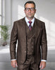 Mens Ticket Pocket Peak Lapel Double breasted Vest 100% Wool Tom Ford Style Modern Fit in Color "Brown" By Statement