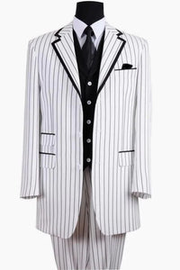 Candy Stripe Suit Mens 3 Button Vested Barbershop Quartet Suin in White with Black Pinstripes