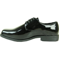 Bravo Mens Classic Plain Square Toe Shiny Patent Tuxedo Dress Shoe in Black