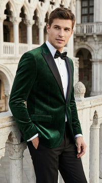 Men’s Olive Green Velvet Tuxedo Dinner Jacket – Black Satin Peak Lapel Formal Prom Wedding Blazer