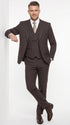 Men’s Vitali 3PC Suit – Choclate Brown and blue Plaid Check 3-Piece Suit with Double-Breasted Vest Modern Fit Side Vented