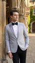 Men’s Silver Grey Dinner Jacket with Black Pants – Formal Wedding Prom Tuxedo Blazer Outfit Suit