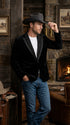 Men’s Black Velvet Western Blazer – Rhinestone Formal Cowboy Sport Jacket Removable Rhinestone Glitter Lapel
