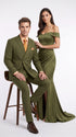 Men’s Olive Green Pinstripe Double-Breasted Suit – Classic Wedding, Business and Formal Suit