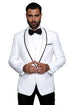 3-Piece Tailored Fit Wool Suit with Bow Tie and Flat Front Pants - White