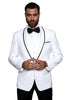 3-Piece Tailored Fit Wool Suit with Bow Tie and Flat Front Pants - White