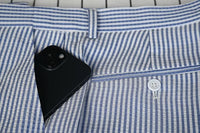 Mens Seersucker Pants - Summer Casual Pinstripe Modern Fit in Color Navy Blue