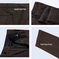 Mens Vintage Tweed Dress Pants Slacks Trousers Regular Fit Suit Pants in Coffee