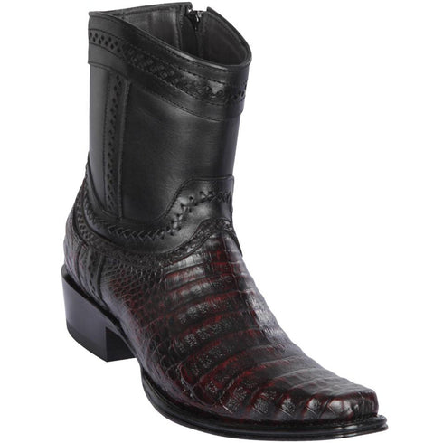 Caiman Belly Short Cowboy Boots Black Cherry - Los Altos Boots