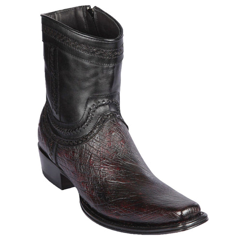 Smooth Ostrich Short Cowboy Boots Black Cherry - Los Altos Boots