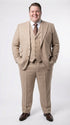 Men’s Beige tan Checkered Three Piece Suit with Classic Fit Wide Leg Pleated Pants by Rossiman khaki color