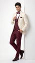 Men’s Cream Ivory and Burgundy 3 Piece Tuxedo Suit, Vested Formal Wedding Prom Dinner Suit in Cream Off White Color