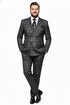 Men’s Charcoal Plaid Double-Breasted Suit –  Tailored Pants Windowpane Pattern By Rossiman
