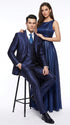 Men's Shiny Navy Blue Sateen 3-Piece Suit – Elegant Wedding, Prom Dress Suit with Matching Vest and Pants Slim Fitted