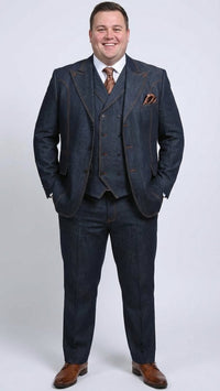 Men’s Dark Denim Blue Fabric Suit – Classic Three Piece Denim Suit for Wedding, Party and Formal Events