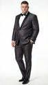 Men’s Shiny Sateen Charcoal Gray Tuxedo 3 Piece Suit with Black Shawl Lapel | Formal Wedding Prom Suit Sharkskin