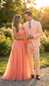 Men’s Light Peach 3 Piece Suit Set with Vest, Prom Wedding Dress Suit