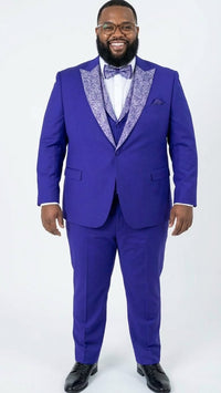 Men’s Purple and white sivler lapel  Embellished Tuxedo Suit –  Formal Wedding, Prom, and Gala Outfit Mardi Gras