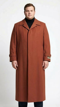 Men’s Full-Length Cognac Overcoat – Premium Wool-Blend Long Dress Coat for Winter and Formal Wear in Rust Brick Color