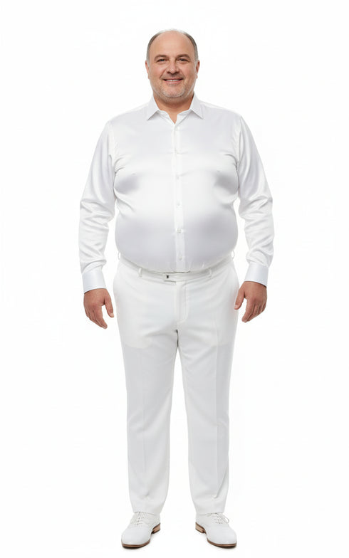 Men’s White Satin Dress Shirt – Classic Long Sleeve Formal Shirt for Weddings, Parties, and Business Wear
