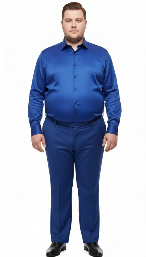 Men’s Royal Blue Satin Dress Shirt – Luxury Long Sleeve Formal Shirt for Parties, Weddings, and Business Wear