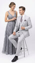 Men’s Light Grey Sharkskin 3 Piece Business Suit – Slim Fit Two Button Vested Wedding & Silver Suit