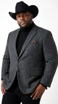 Men’s Charcoal Grey Herringbone Western Winter Blazer – Cowboy Sport Coat Jacket