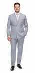 Mens Silver Grey Double-Breasted 3-Piece Suit – Classic Tailored Fit with Peak Lapel and Gold Buttons for Weddings, Church and Formal Events