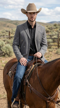 Mens Charcoal Gray Western Blazer – Cowboy Style Casual Jacket Classic Country Western Sport Coat