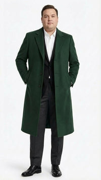 Men’s Hunter Green Full-Length Wool Overcoat – Classic Winter Dress Coat for Formal and Casual Wear Topcoat Mens Wintercoat