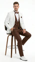 Men’s Ivory and Brown 3 Piece Suit – Elegant White Blazer with Brown Vest and Trousers for Wedding, Prom and Formal Events in off White Cream + Bowtie