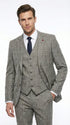 Vitali Brand Men’s Grey Textured Patterned 3 Piece Suit – Modern Fit Checkered Sharkskin with Blazer, Vest & Trousers, Business Wedding