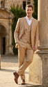 Men’s Camel Khaki Bronze Sharkskin 3-Piece Suit – Modern Wedding, Business and Formal Suit with Matching Vest