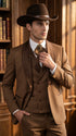 Men’s Brown Pinstripe Western Cowboy Tuxedo, Contrast Shawl Lapel Formal Suit for Weddings, Prom, Parties, and Special Occasions