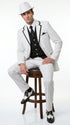 Men’s White Pinstripe 1920s Gangster 3 Piece Suit, Black Contrast Formal Costume Suit for Parties, Prom, Weddings, and Theme Events