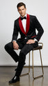 Men’s Black Paisley 2 Piece Suit with Red Shawl Lapel, Formal Wedding Prom Party Suit Set